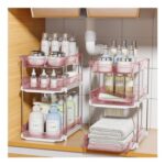 Delamu 2-Pack 3-Tier Under-Sink Organizer, Pull-Out, Clear, Pink
