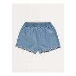 Denim Embroidered Trim Shorts