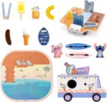 Disney Lilo & Stitch Transforming Ice Cream Truck Playset Wooden Toy Vehicle with Beach Scene & Accessories Ice Cream Van Car Toy for Kids Imaginative Kids Play Vehicle