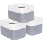 Dntorx 3Pcs Woven Storage Basket Cotton Rope Shelf Basket Gray 322522.5CM