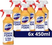 Domestos Power Foam Citrus Blast Upside Down Spray bleach-free toilet & bathroom cleaner eliminates 99.99% of germs 6x 450 ml