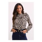 Dorothy Perkins Animal Ruffle Neck Printed Long Sleeve Blouse