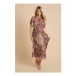 Dorothy Perkins Green Patchwork Flutter Sleeve Frill Yoke Printed Chiffon Dress