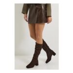 Dorothy Perkins Kaya Ruched Knee High Boots – Brown