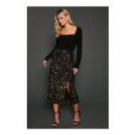 Dorothy Perkins Petite Velvet Sequin Midi Skirt – Bronze
