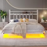 Double Floating Bed Frame with Headboard Storage 135×190 cm, White