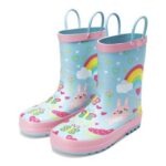 Dream Pairs Kids Rubber Wellies Blue Rainbow Size 6