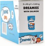Dreamies Cat Treats, Tasty Snacks with Tempting Salmon, 8 Pouches of 60 g