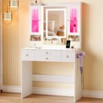 Dripex Dressing Table with Large LED Mirror and Lights, 2 Display Cabinets