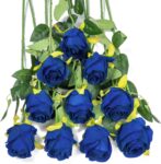DuHouse 10pcs Artificial Rose Flowers Fake Silk Rose Bouquet(Royal Blue)