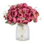 DuHouse 6-Pack Artificial Peony Bouquets, Vintage Red
