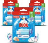 Duck Fresh Discs Toilet Cleaner Refill Twin Pack, Fights Stains That Harbour Germs, Prevents Limescale Build Up, Marine Fragrance, Pack of 3 (Total of 6 Tubes)