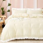 Duvet Cover Set Double Size Cream White Ruffled Seersucker 200x200cm with voucher Sold by Guchuang Bedding Eur / FBA