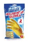 Duzzit Household Gloves, 100% Latex, Comfort Fit, Lined, Pack Of 2, Size Small, Yellow