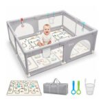 EAQ Large Baby Playpen with Mat, 150x150cm, Indoor/Outdoor, Anti-Slip Base