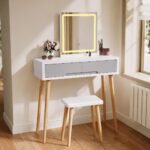 ELEGANT Dressing Table with LED Mirror, 2 Drawers & Stool, 80x40x136cm