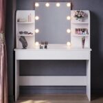 ELEGANT White Dressing Table with Hollywood LED Mirror, 108x40x139cm