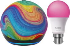 Echo Dot Kids (newest gen) Rainbow Swirl Tapo L530BA Smart Bulb (B22), with Alexa Early Access