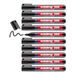 Edding 300 Permanent Markers, Black, 10 Pens, round Tip, Waterproof