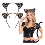 Ehuixinsheng 2 Pack Leopard Print Cat Ear Headbands