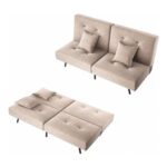 Elegant 3-Seater Sofa Bed, Khaki Fabric, Click-Clack