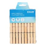 Elliott Hardwood Clothes Pegs with Coil Spring, 72-Pack