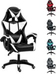 Ergonomic Gaming Chair, Reclining Computer Chairs 360 Swivel Office Desk Chair with Massage Lumbar Cushion Headrest, Height-Adjustable Video Game Chairs for Adults (BlackWhite)