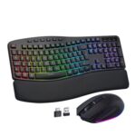 Ergonomic Wireless Keyboard and Mouse, Silent, Rechargeable RGB