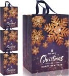 FMDPZUP Large Gift Bags,4 Pack Christmas Tote Bags with Gold Snowflake Handle Non-woven Fabric Present Bag,41 30 18cm Xmas Reusable Shopping Bag