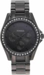 FOSSIL Riley Watch for Women, Quartz Chronograph Movement with Stainless Steel or Leather Strap