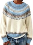 Fairisle Jumpers for Women UK Crew Neck Long Sleeve Vintage Nordic Pullover