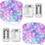 Fairy Lights 2-Pack Battery Powered with Remote Control 8 Modes 10M 100LED String Lights Timer Copper Wire Waterproof Dimmable Twinkle Light Indoor for Bedroom DIY Party Christmas Decor, Multicolor