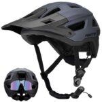 Favoto Mountain Bike Helmet with Visor and Magnetic Buckle, Grey
