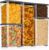 FiNeWaY 5pc Stackable Food Storage Containers Box With Airtight Lids BPA Free Cereal Dry Fruit Confectionery Lunch Snack Meal Boxes Kitchen Reusable Organiser Portion Control