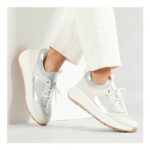 FitFlop F-Mode Suede/Knit Flatform Trainers – White/Grey