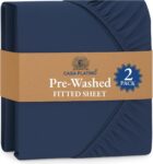 Fitted Sheet Super King 2 Pack – 180×200 Pre-Washed Deep Pocket 35cm – Navy