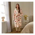 Flannel Fleece Leopard Print Dressing Gown – Beige