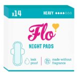 Flo Bamboo Night Period Pads – 14 Pack Super Absorbent, Soft, Thin, Winged Leak-Free Pads for Regular Flow