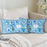 Floral Pillow Covers 30×50 cm Set of 2,Blue Farmhouse Floral Pillow Covers Decor Double Sided Pattern Cushion Cover Soft Pillow Case Living Sofa Room Bed Porch Patio Square Pillow Cover