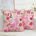 Floral Pillow Covers 45×45 cm Set of 2,Pink Farmhouse Floral Pillow Covers Decor Double Sided Pattern Cushion Cover Soft Pillow Case Living Sofa Room Bed Porch Patio Square Pillow Cover