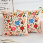 Floral Pillow Covers 50×50 cm Set of 2,Beige Farmhouse Floral Pillow Covers Decor Double Sided Pattern Cushion Cover Soft Pillow Case Living Sofa Room Bed Porch Patio Square Pillow Cover