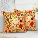 Floral Pillow Covers 50×50 cm Set of 2,Orange Farmhouse Floral Pillow Covers Decor Double Sided Pattern Cushion Cover Soft Pillow Case Living Sofa Room Bed Porch Patio Square Pillow Cover