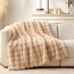 Fluffy Bubble Faux Fur Throw Blanket for Sofa, 127×152 cm, Beige