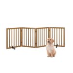 Foldable Freestanding Dog Gate for Doorways, 4-Panel Walnut