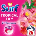 Free Surf 3 in 1 Tropical Lily Laundry Washing Detergent Capsules 26 washes with Online Orders – Using Code – £25 Minimum Spend Applies
