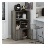 Furinno JAYA 3-Tier Pantry Organizer with Open/Closed Cabinet, Grey Oak