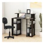 Furinno JAYA 89.7-Cm Black Walnut Computer Desk with Hutch