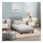 Furinno LAVAL UK Single Bed Frame, Upholstered Headboard, 12 Slats