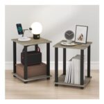 Furinno Simplistic Nightstand Set of 2, 2-Tier, French Oak