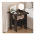 Furinno Tidur Bedside Table with Storage Bin, Dark Brown